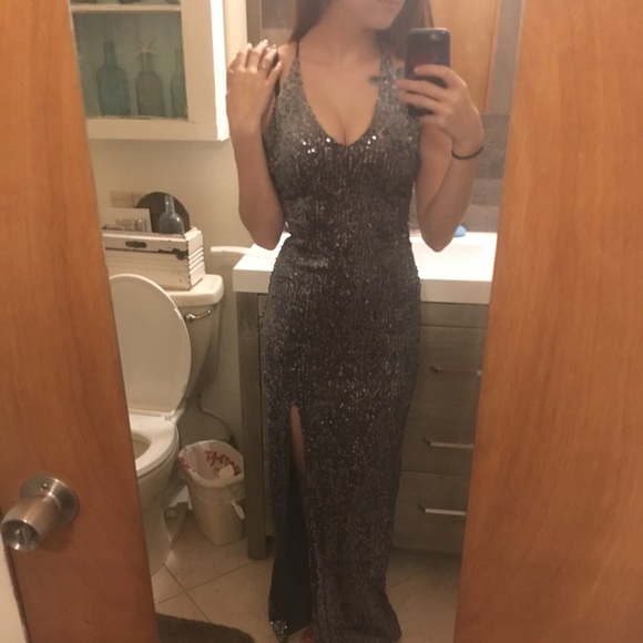 david's bridal charcoal gray dress